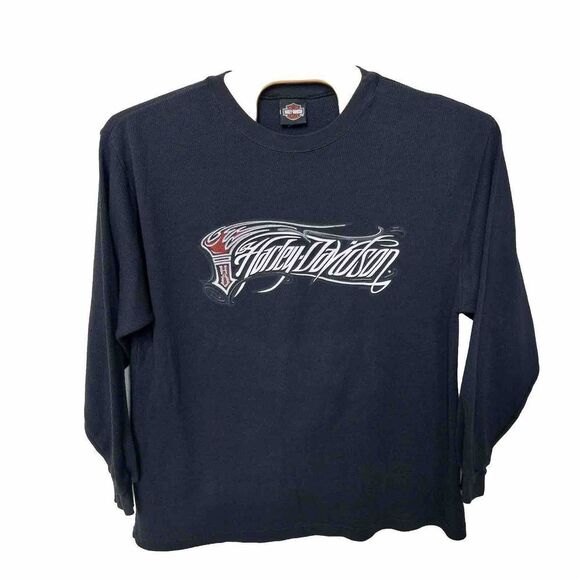 Vintage y2k Harley Davidson Waffle Shirt Thermal Mens XL Benjys Harley Davidson - Picture 1 of 9